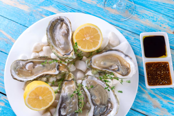 Raw oysters with lemon ice