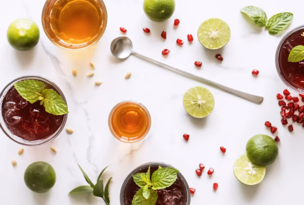 Aerial view homemade summer drinks